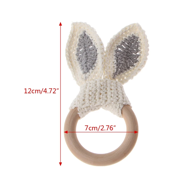 

Baby Girl Boy Teething Ring Chewable Teether Wooden Natural Bunny Rattle Toy