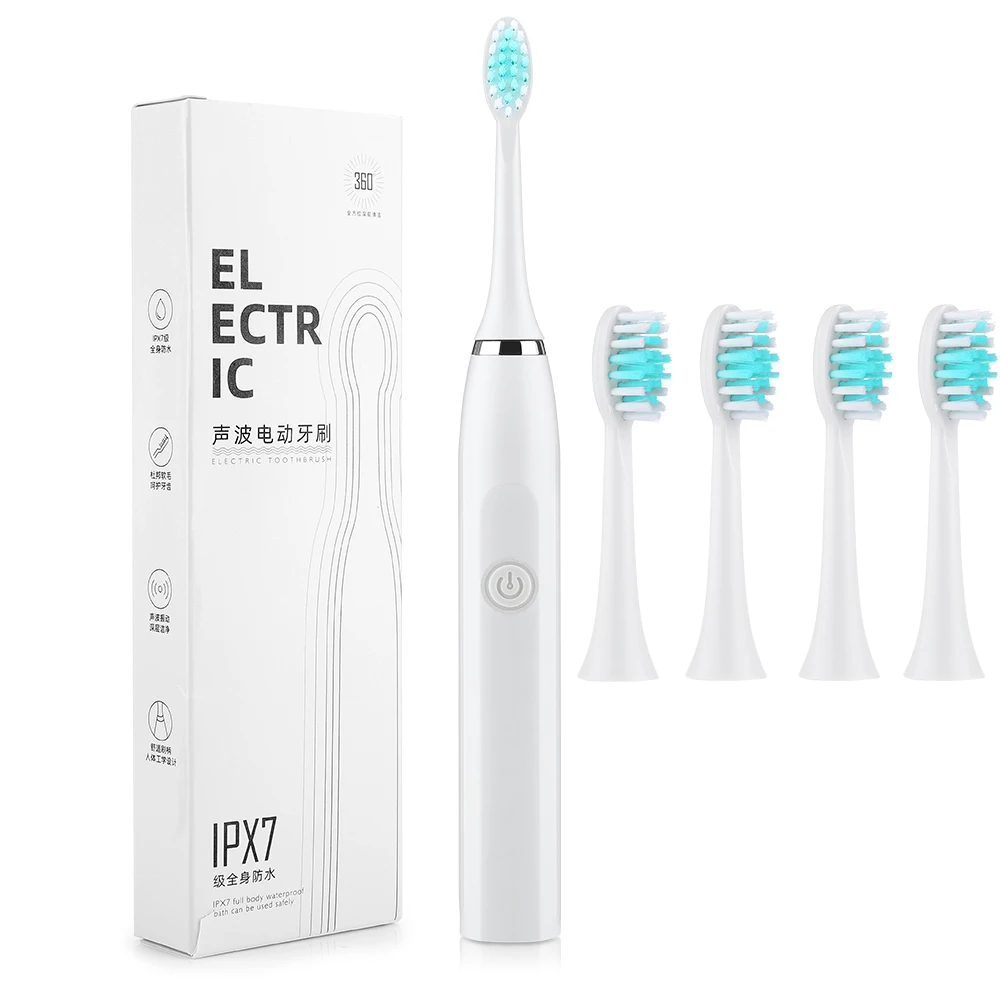 

Зубная щетка электрическая ультразвуковая с 4 насадками и таймером, IPX6