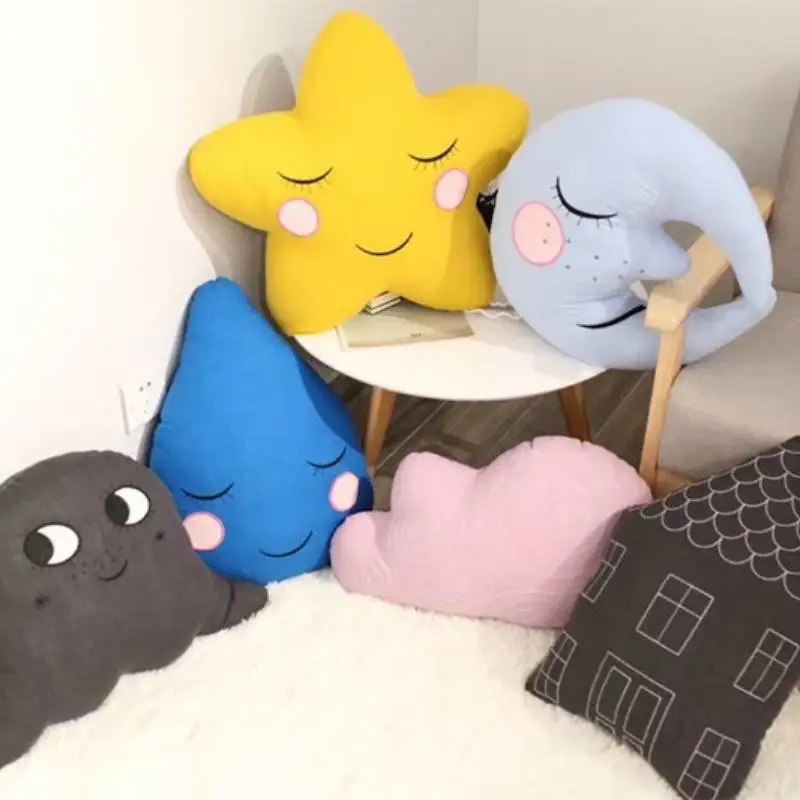 Детская подушка игрушка с изображением луны и звезд из хлопка льна съемный INS