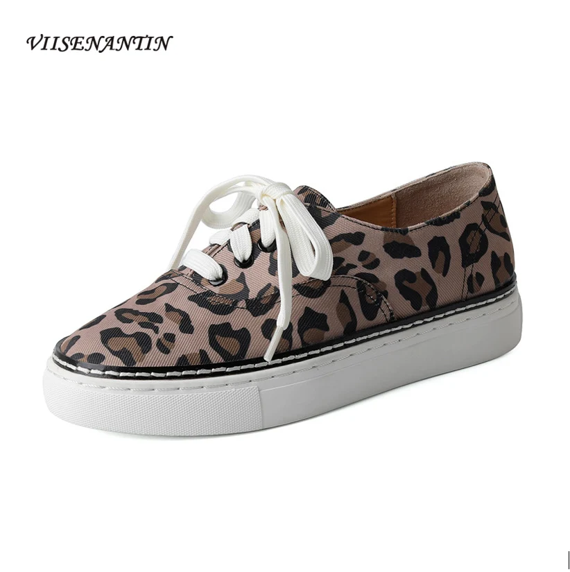 

Туфли на платформе с перекрестным шнурком, повседневные лоферы, круглый носок, Леопардовый принт, круглый носок, весна-осень 2021