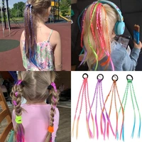 cross border hot selling childrens colorful wig braid ponytail fashion braided colorful gradient color hair headband