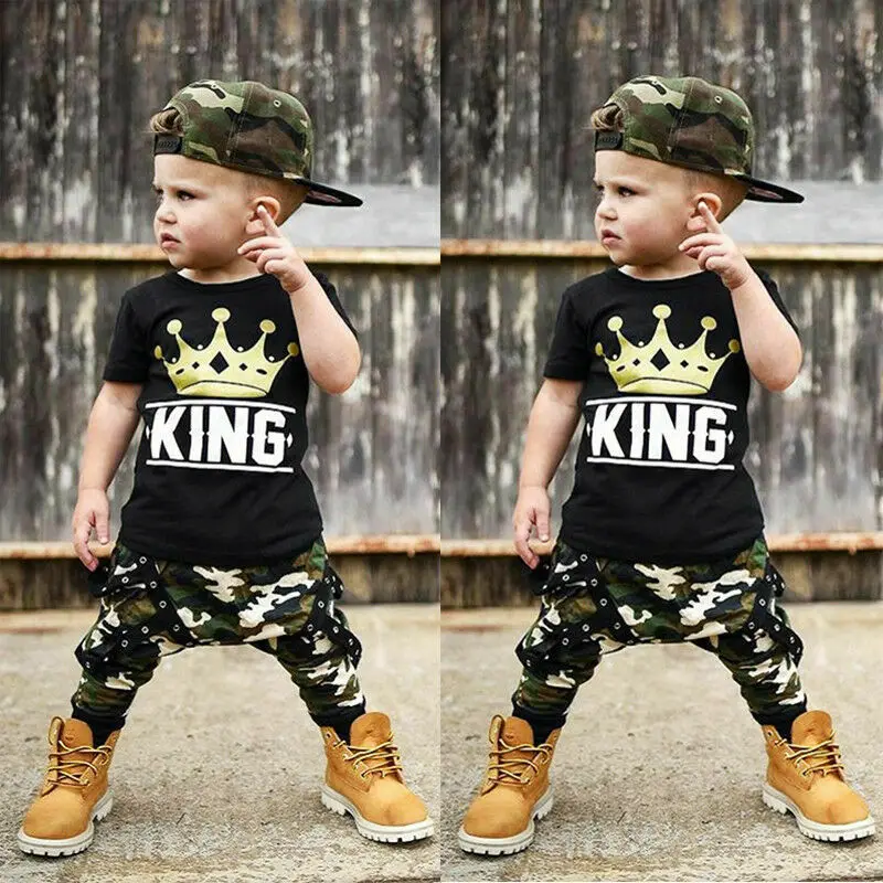 Комплект для мальчиков От 0 до 5 лет топы новорожденных футболка + камуфляжные