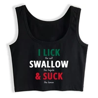 crop top women i lick swallow suck tequila mexican flag colors gothic harajuku grunge emo tank top female clothes