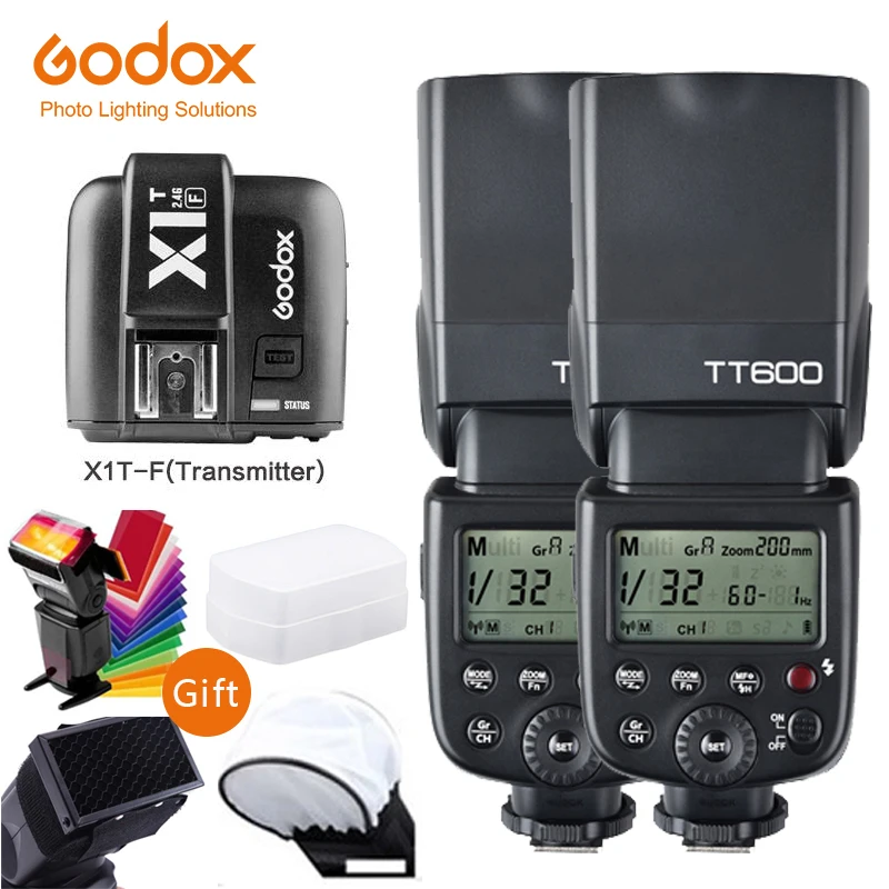 Godox TT600 GN60 вспышка для фотокамер Speedlite HSS 1/8000s Камера Вспышка Speedlite с Беспроводной X1T-F передатчик для цифровой фотокамеры Fuji XT-30 XT20 XT3 X-H1 GFX50R X-T2 - Цвет: 2xTT600 a X1TF