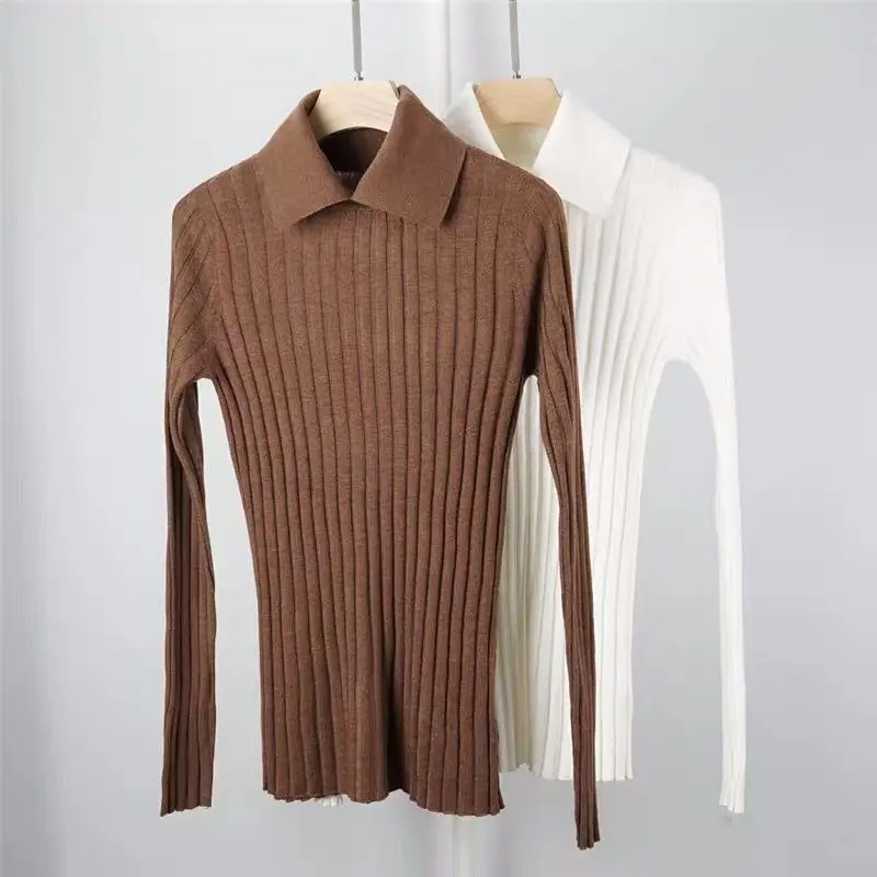 

Women Sweater Slim-fit Stand-collar Ribbed Cashmere and Silk-blend Bottoming Shirt
