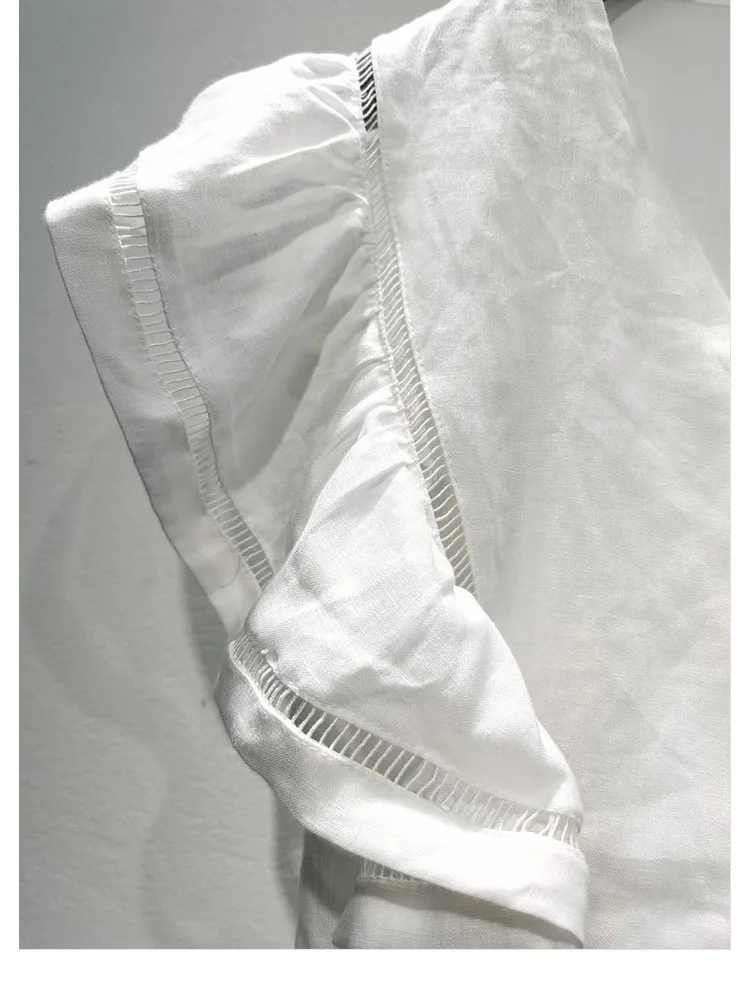 

High Quality Niche Design 20 Spring and Summer New Lace Stitching Lace Linen Short-sleeved Small Fresh T-shirt Top Women