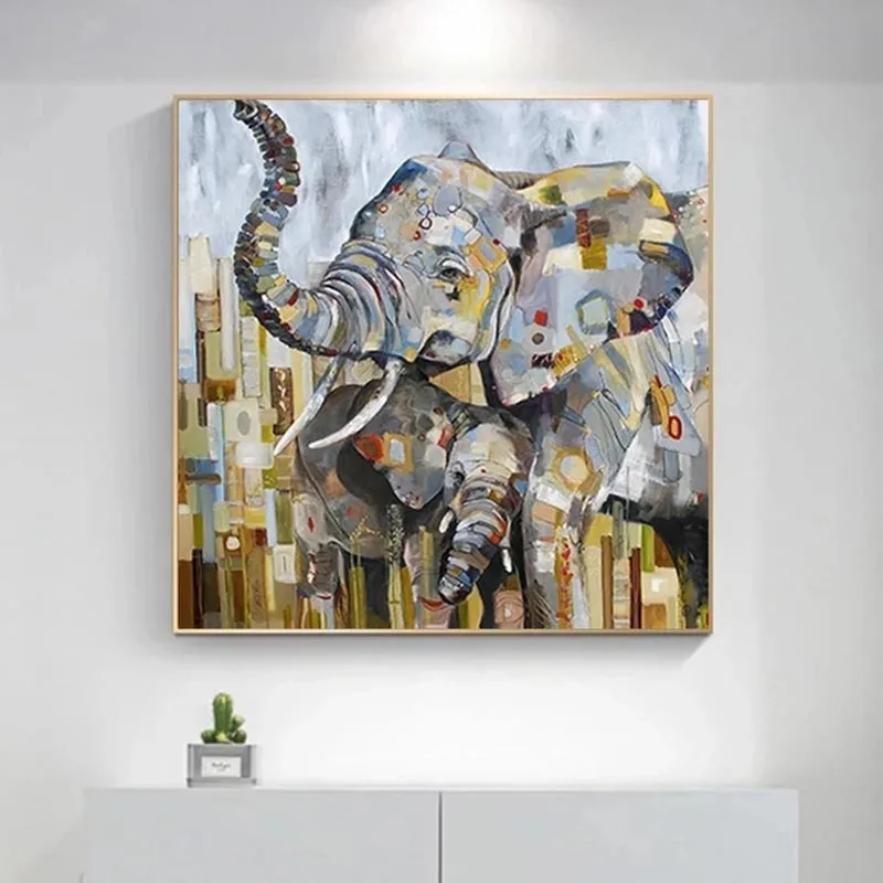 

Modern Abstract Animal Canvas Painting Maternal Love Elephant Posters and Prints Wall Art Picture for Living Room Decora Cuadros