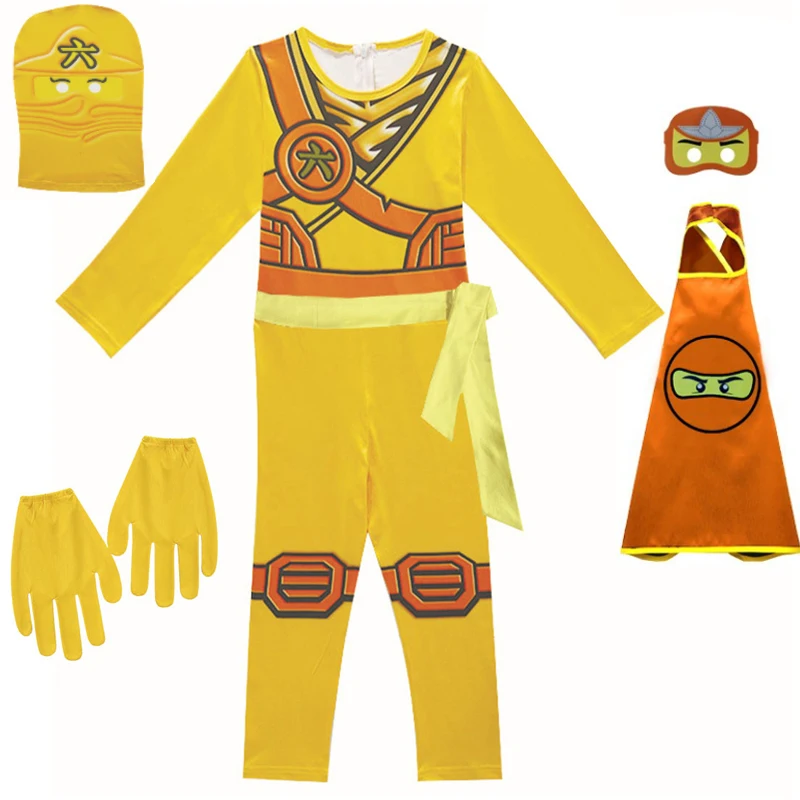 Yellow-5pcs Новинка; Костюм Ниндзяго; костюм для маленьких мальчиков; костюм для мальчиков из спандекса; карнавальные вечерние костюмы на Хэллоуин; маскарадные костюмы для девочек; нарядная одежда ниндзя - Цвет: Yellow-5pcs
