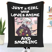 just a girl who love anime and smoking cute anime girl with ciggarette throw blanket winter flannel bedspreads bed sheets