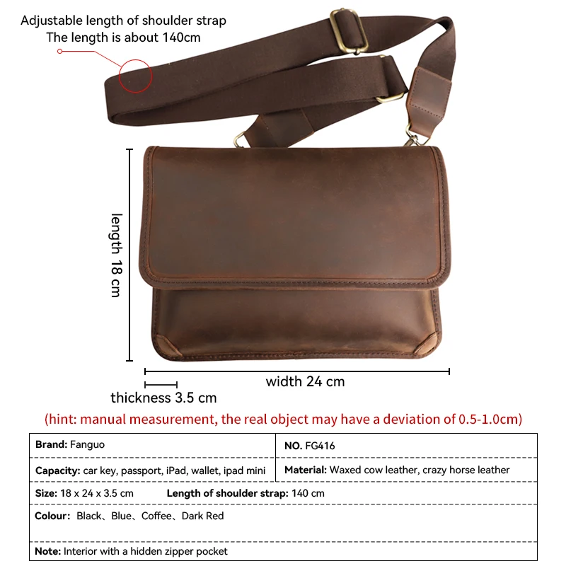 Retro Cowhide Men's Crossbody Bag Chest Bag Genuine Leather Male Shoulder Messenger Bags Casual Sport Sling Packs