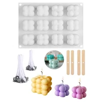 12 cavities silicone candle plaster mould 3d cube square bubble diy non stick kitchen dessert cake tray oven safe cake molds