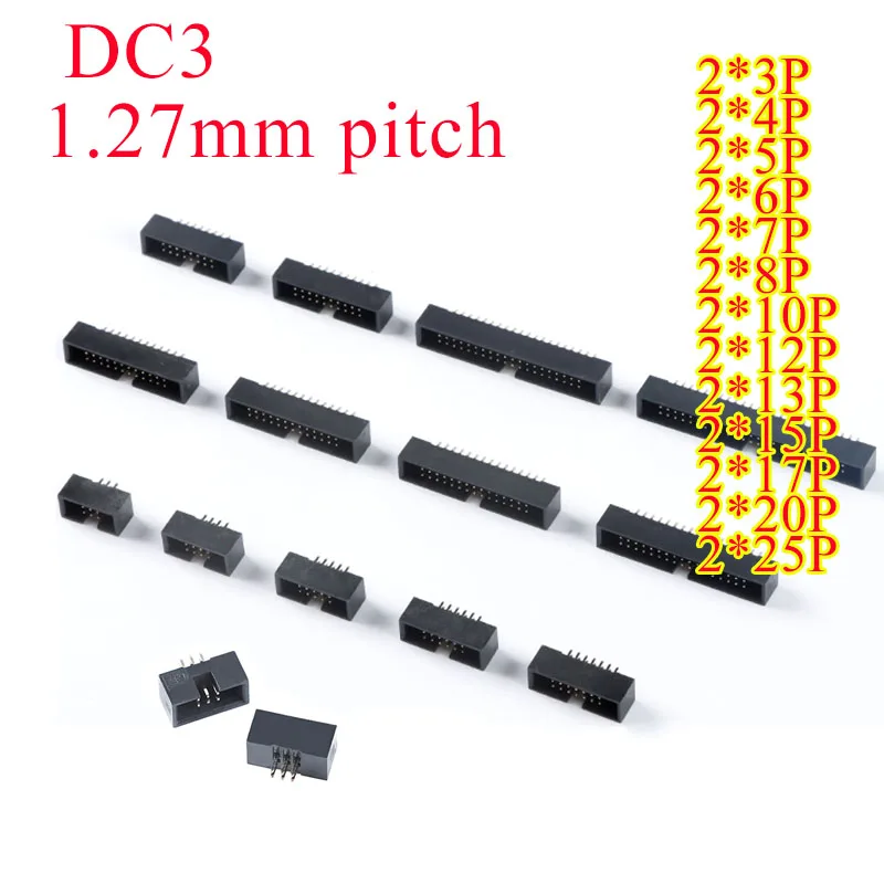 Conector de cabezal de Pin de caja IDC DC3, 1,27mm, 1,27mm, doble...