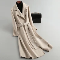 womens luxury korean wool coat long double sided cashmere blend single breasted turn down collar autumn winter clothes 2021