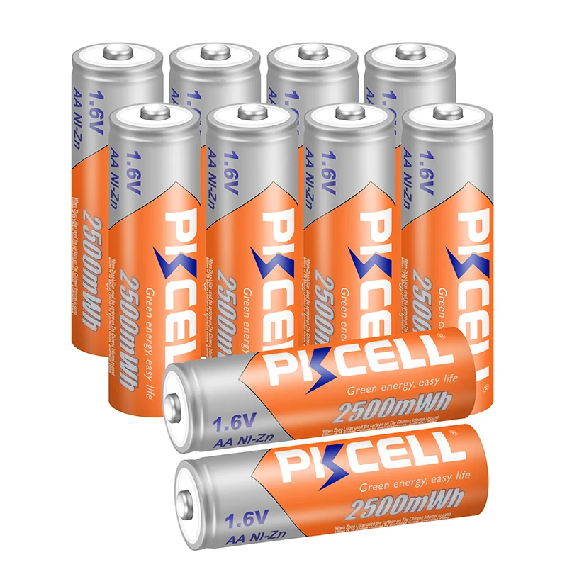 PKCELL-batería recargable AA ni-zn AA, pila de 1,6 V, 2500mWh, para juguetes, batería de cámara, 10