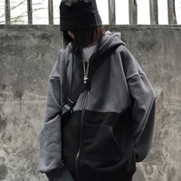 gothic harajuku zip up hoodies women vintage patchwork oversize 2021the new warm korean zipper hoody pockets fleece couples top
