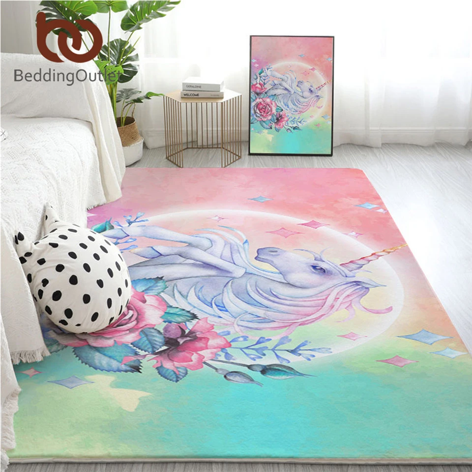 BeddingOutlet Unicorn Bedroom Carpets Cartoon Area Rug for Living Room Floral Girly Floor Play Mat 152x244 Dropship | Дом и сад
