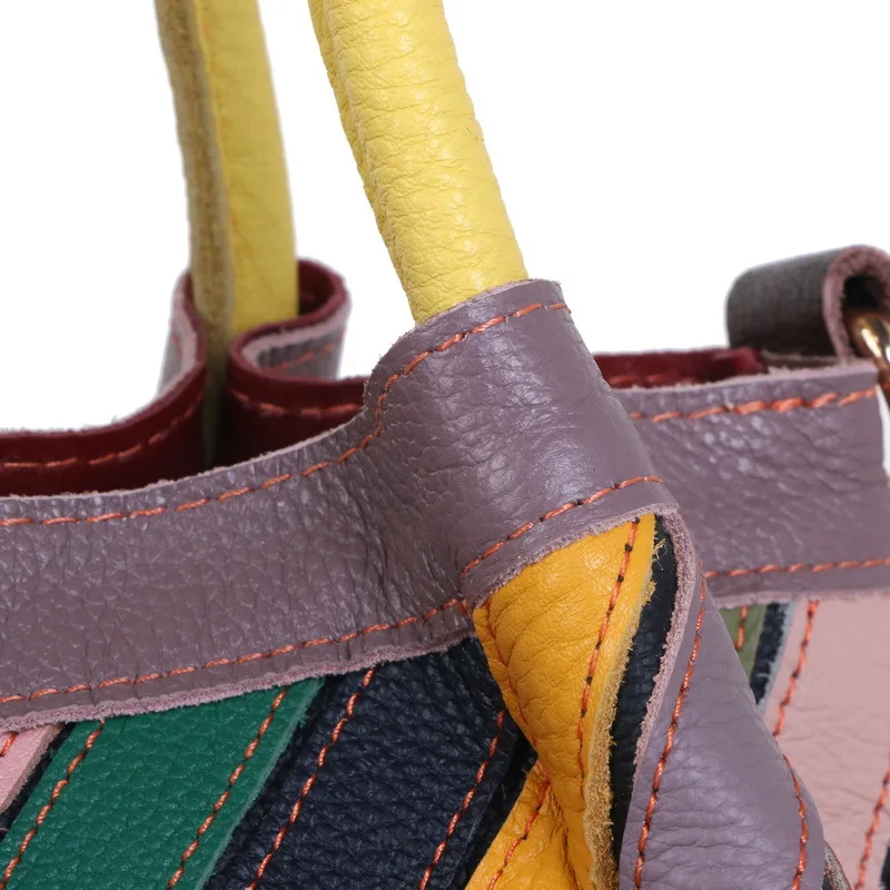 

YourSeason 2021 Fashion Ladies Genuine Leather Color Stripe Handbag Splicing Large Capacity Women Casual Tote Shoulder Bags