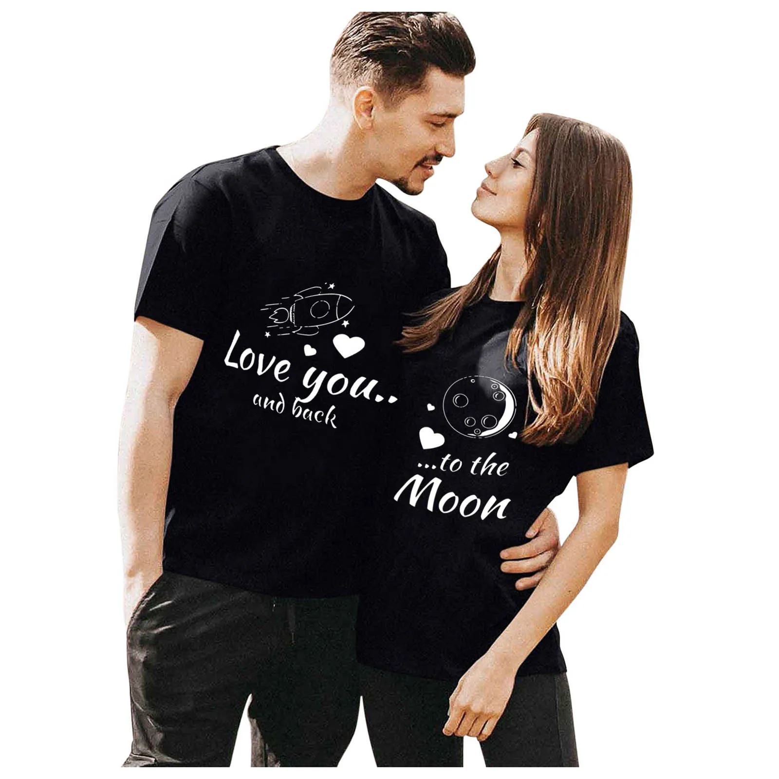 Fashion Matching Women T-Shirts Short Sleeves O Neck Love you Letter Print Casual Men's Tops T Shirt Valentine's Day Couple Top