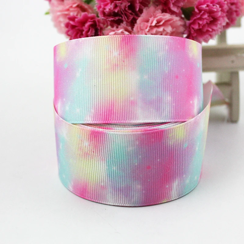 

20 yards 25mm 38mm gradient rainbow color polyester webbing heat transfer printed grosgrain ribbon DIY hair bow fabric band