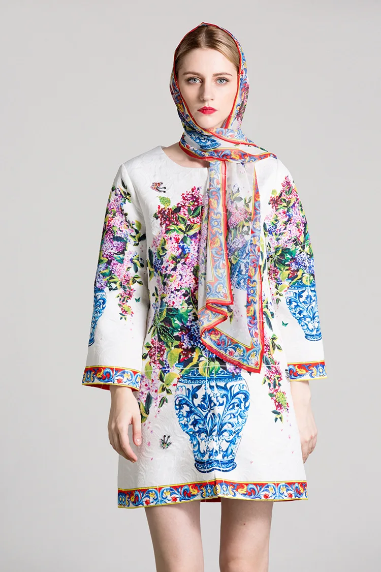 Высокое качество цветочный принт Свободный плащ Мода 2017 Осень runways элегантный