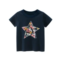 ht 2021 new summer 1 8year girls short sleeve t shirt fashion print flower five pointed star kids cotton children tops