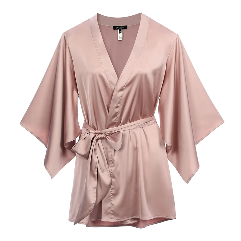 LILYMODA Высокое качество удобные женские из искусственного шелка сексуальное кимоно Ночная рубашка Свадебные вечерние Халаты для невесты - Цвет: Pink