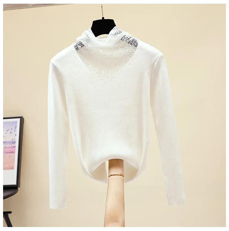 HLBCBG кружевной свитер Женский Зимний пуловер топ толстый v-образный вырез мягкий