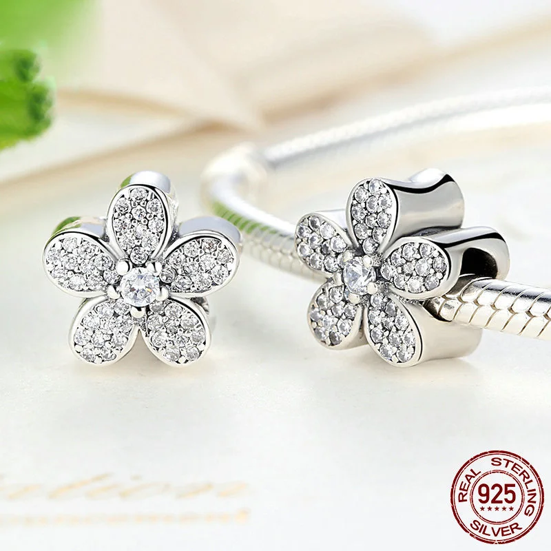 925 Sterling Silver Clover &amp Ladybird colorful heart Flower Pendant DIY fine beads Fit Original Pandora Charm Bracelet Jewelry |