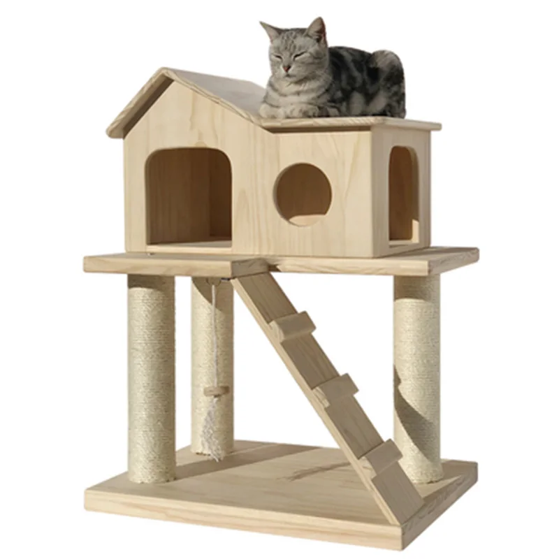 Домик для кошек из массива дерева гамак с когтеточкой забавная игрушка ползания