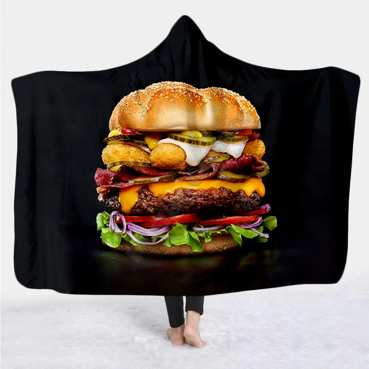 

Hamburger Hooded Blanket 3D Over Printed Unisex Hooded Blanket Wearable Blanket Adults Kids 04