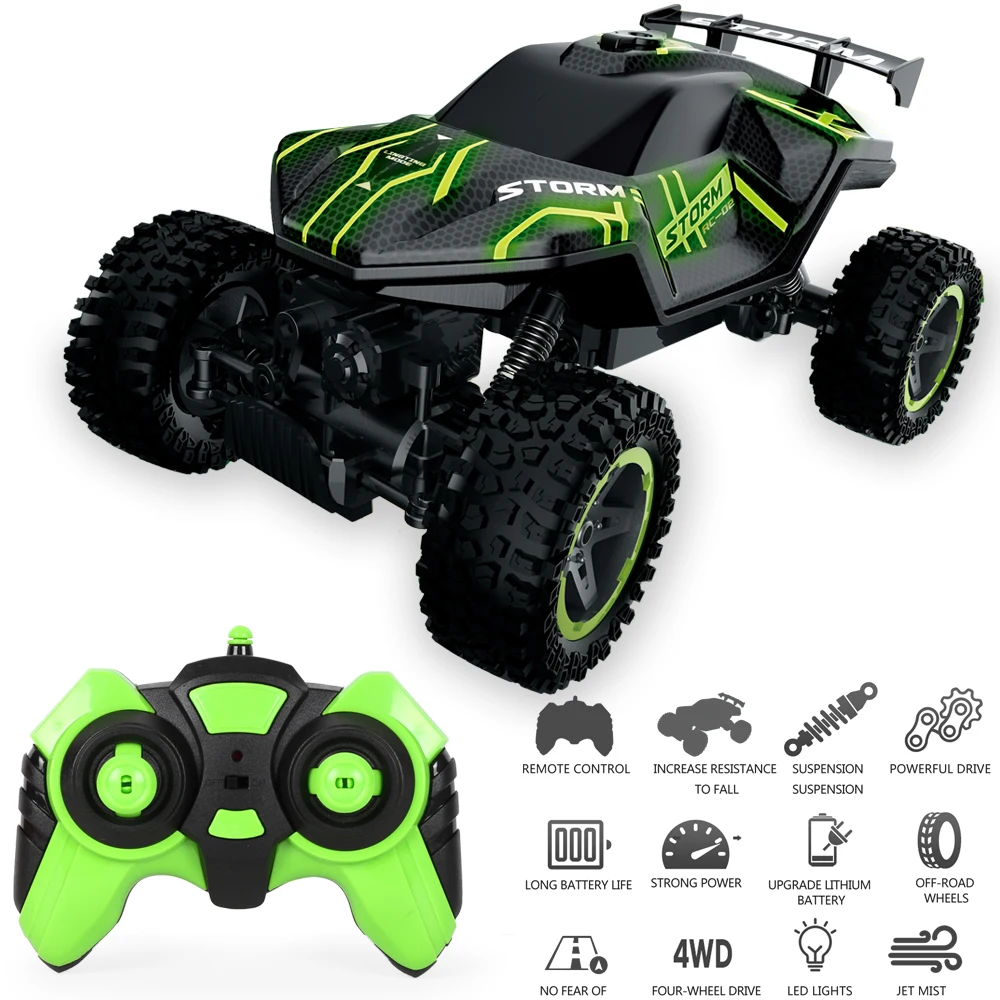 

New 1:16 Arrival Light Climbing Rc Car With Spray Function Mountain Bigfoot 4WD Remote Control Car Toy Stunt Rock Off-Road Vehic