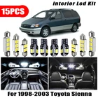 Для 1998-2003 Toyota Sienna автомобильные аксессуары белый внутренний светодиодный светильник, лампы, посылка, комплект 15 шт. T10 31 мм карта, купол, багажник, лампа