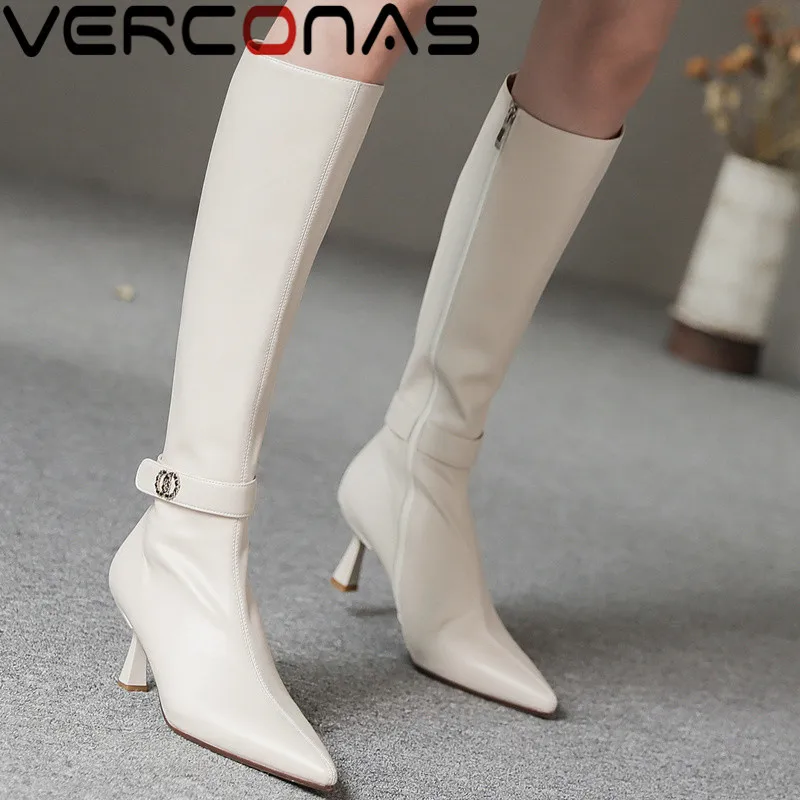 

VERCONAS Sexy Woman Knee High Boots Autumn Winter Warm Basic Wedding Party Office Prom Shoes Metal Decoration Shoes Woman