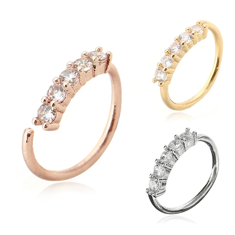 

1PC Round Zircon Gem Ring Seamless Nose Ring Surgical Steel Crystal Ear Cartilage Earring Fake Piercing