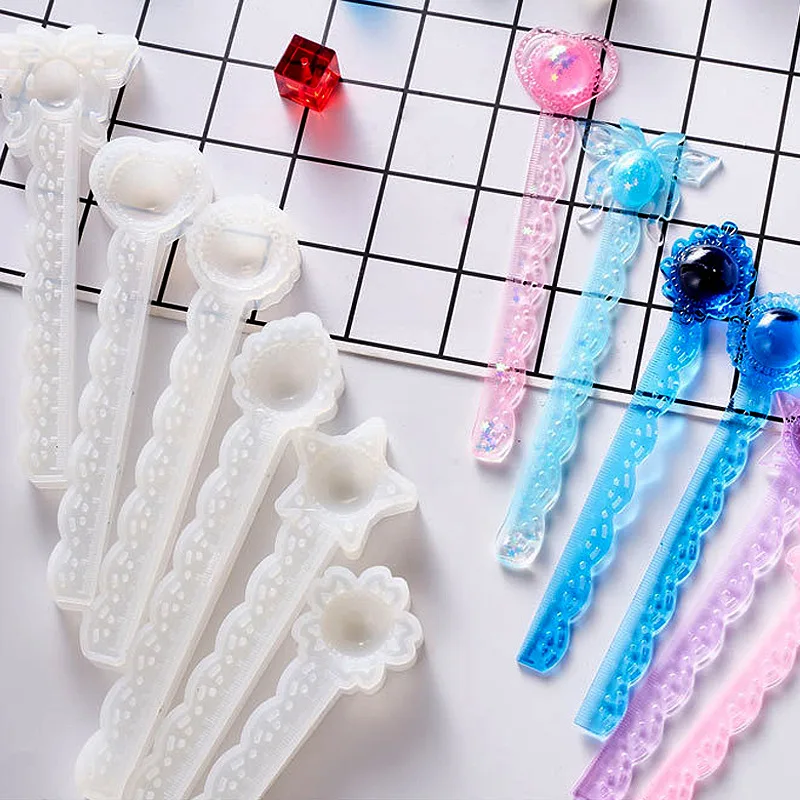 

Star / Cherry Flower Shape DIY Rulers W/ Scale Crystal Epoxy Mould Transparent Ruler Silicone Mold Handmade Jewelry Making