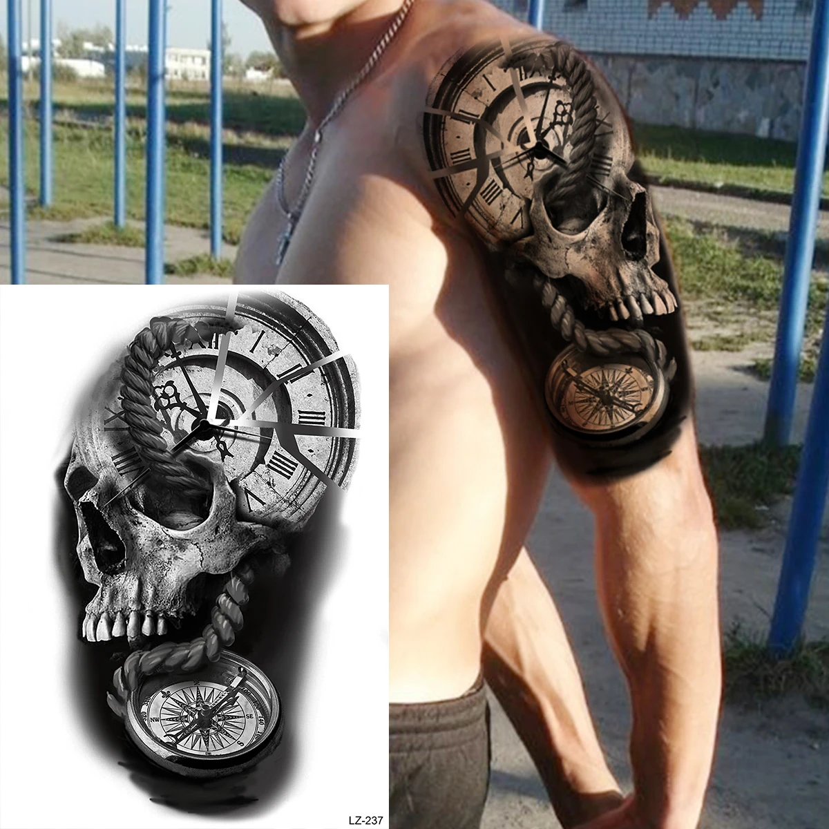 Black Geometric Tiger Arm Temporary Tattoos For Men Adult Skull Tribe Rose Flower Fake Tattoo Fashion Waterproof Tatoos Sticker images - 6