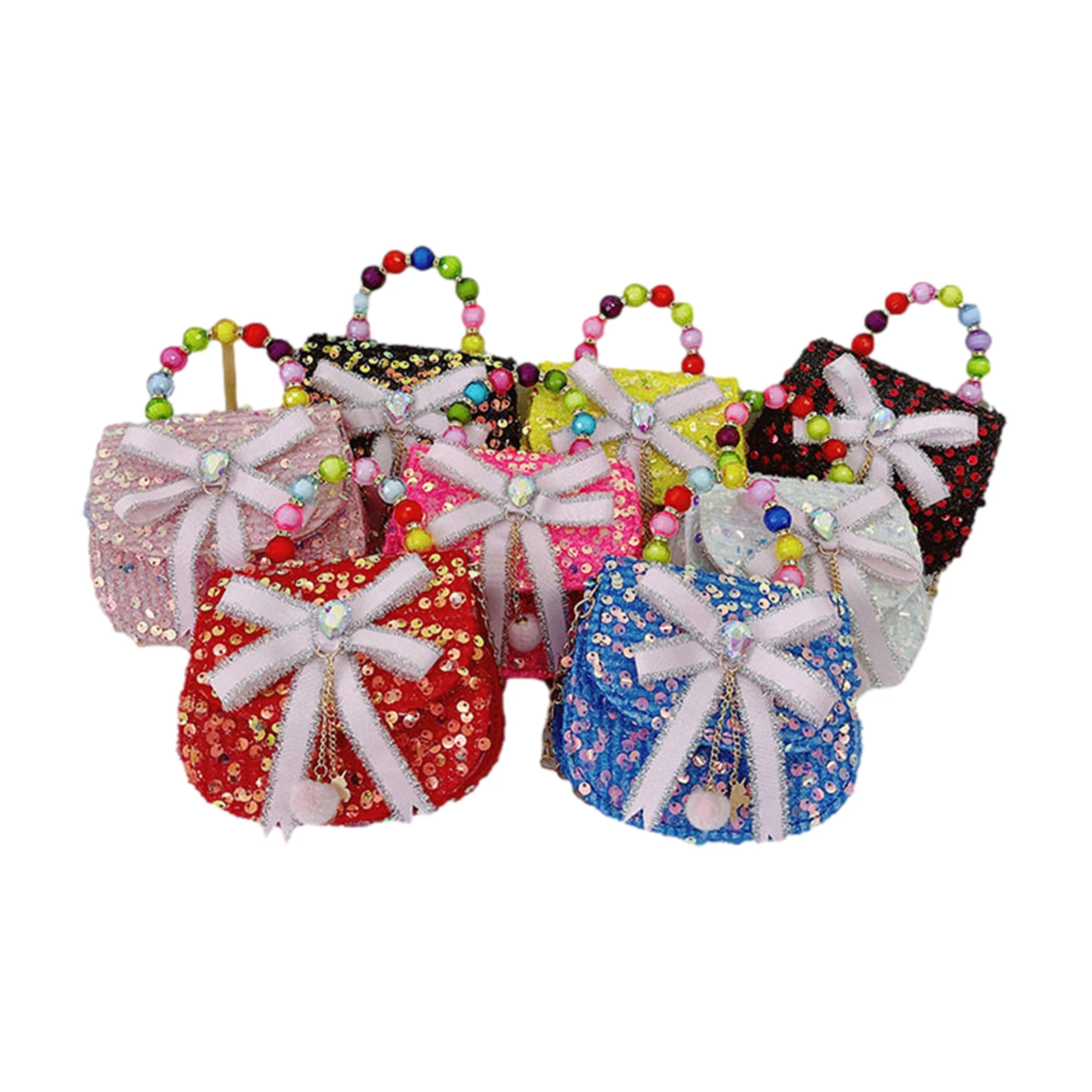 

Kid Girls Mini Crossbody Bags Tote Purse Lightweight Crossbody Purse Shiny Sequin Clutch with Bead Handle 8 Colors