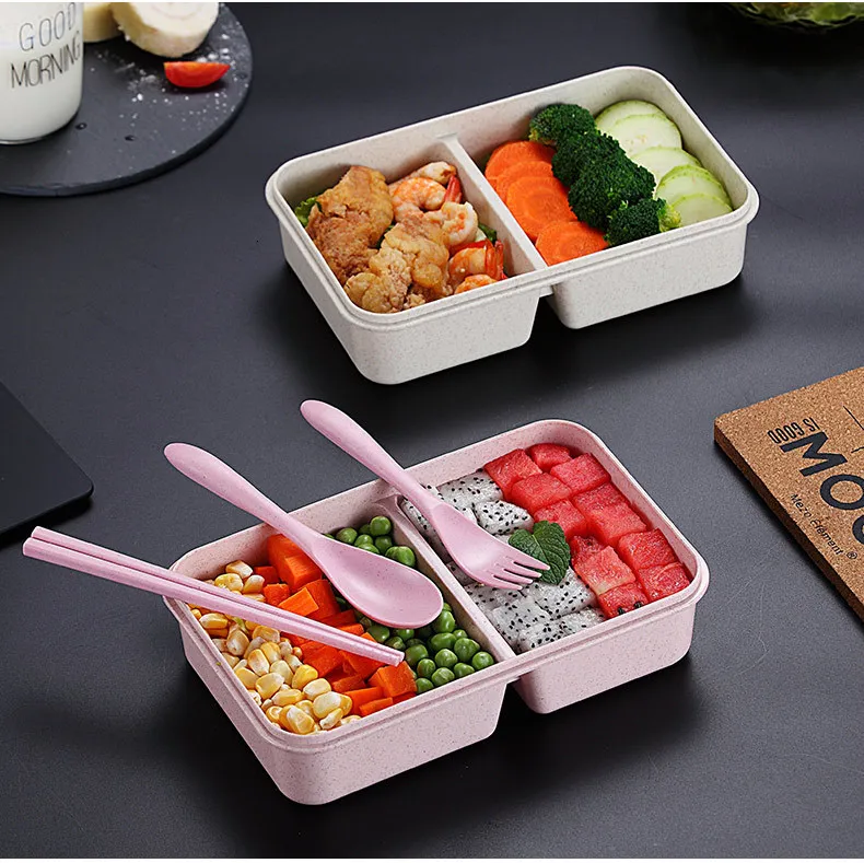 VandHome, японский детский Ланч-бокс, микроволновая печь, Bento box с отделениями, портативный, пшеничная солома, Bento, Ланч-бокс, контейнер для еды