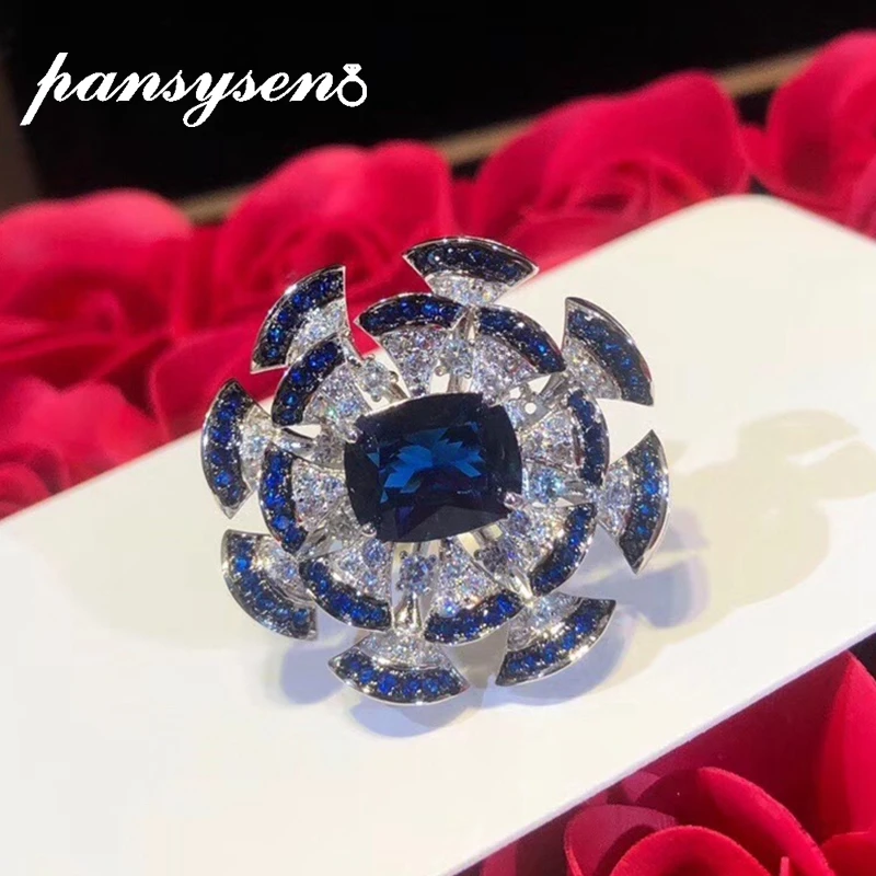 

PANSYSEN Vintage 925 Sterling Silver Flower Sapphire Gemstone Wedding Engagement Finger Rings Female Fine Jewelry Gift Wholesale