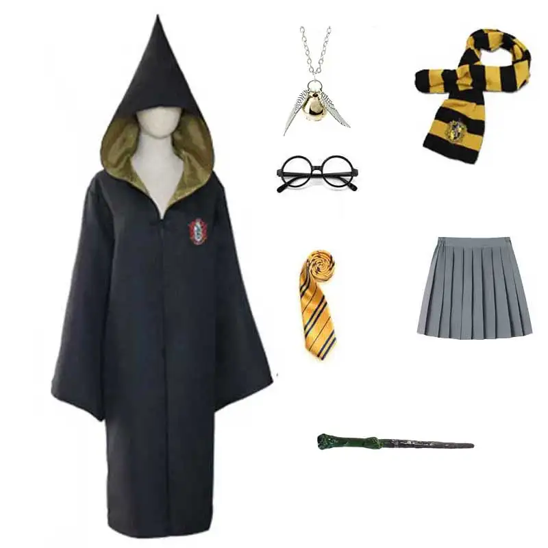 

Magic School Robe Halloween Costumes For Kids Adult Party Cosplay Cloak Shirt Skirt Wand Clothes