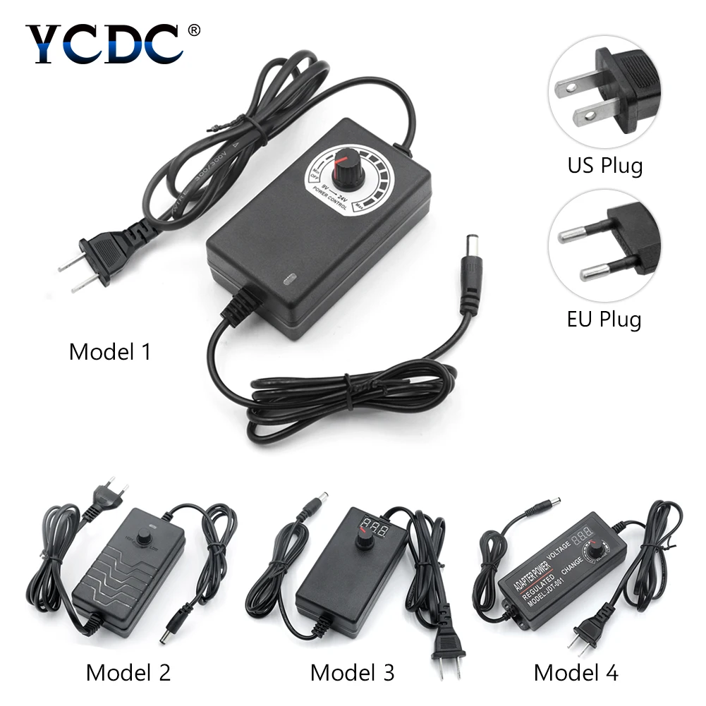 

Adjustable Power Charger Supply Adapter AC 1-24V/3-12V/9-24V/24-36V Regulated LED Universal Display Strip Light screen voltage