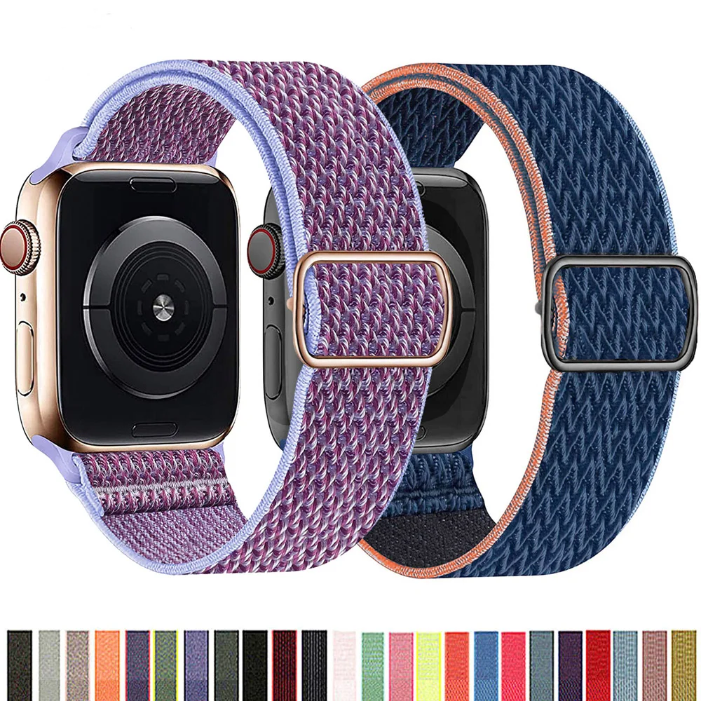 

Nylon Strap for Apple watch band 44mm 40mm 38mm 42mm 41mm 45mm Adjustable Elastic solo Loop bracelet iWatch serie 3 4 5 6 se 7