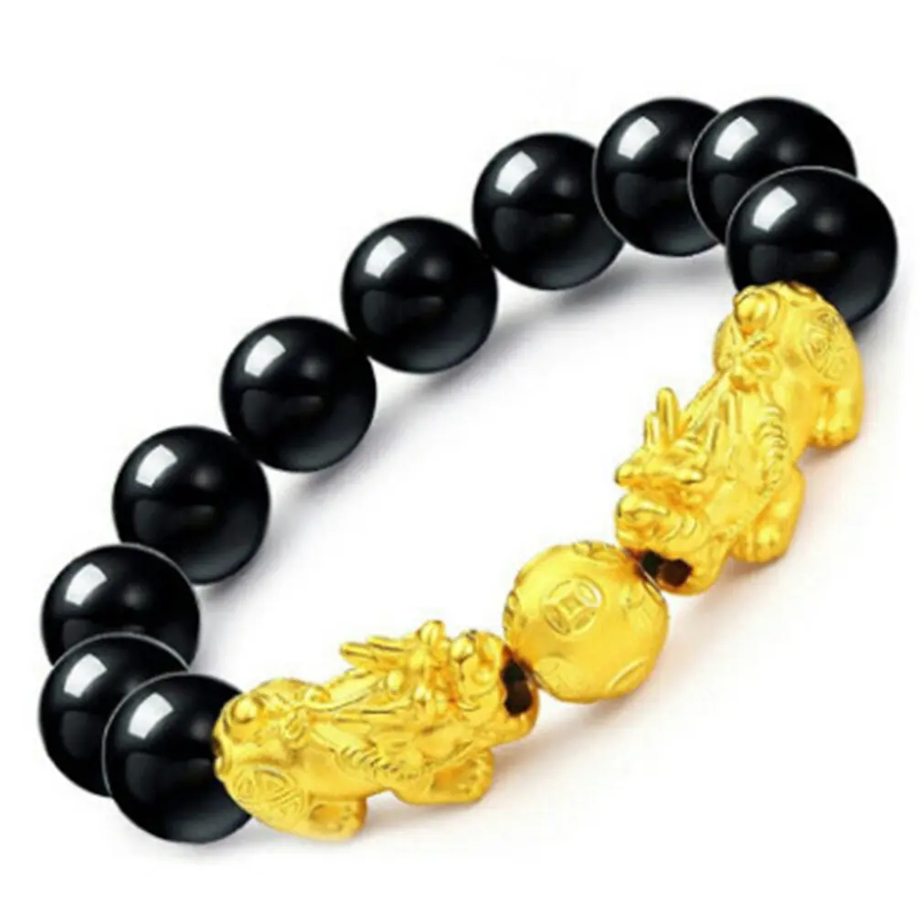 

Fashionable Natural Stone Black Obsidian Pixiu Bracelet Pixiu Lucky Brave Troops Charms Jewelry for Women & Men