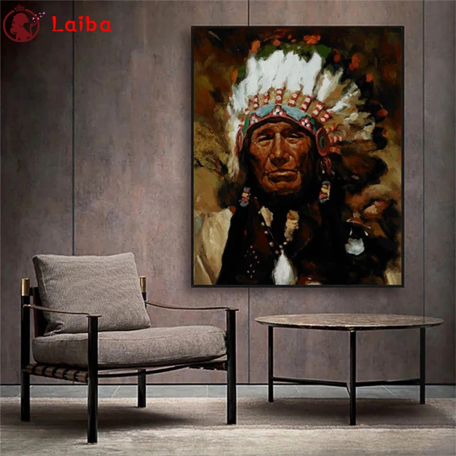 

round Diamond Painting Abstract art, indians Full square Rhinestone of Picture Diamond mosaic Home Wall Decor