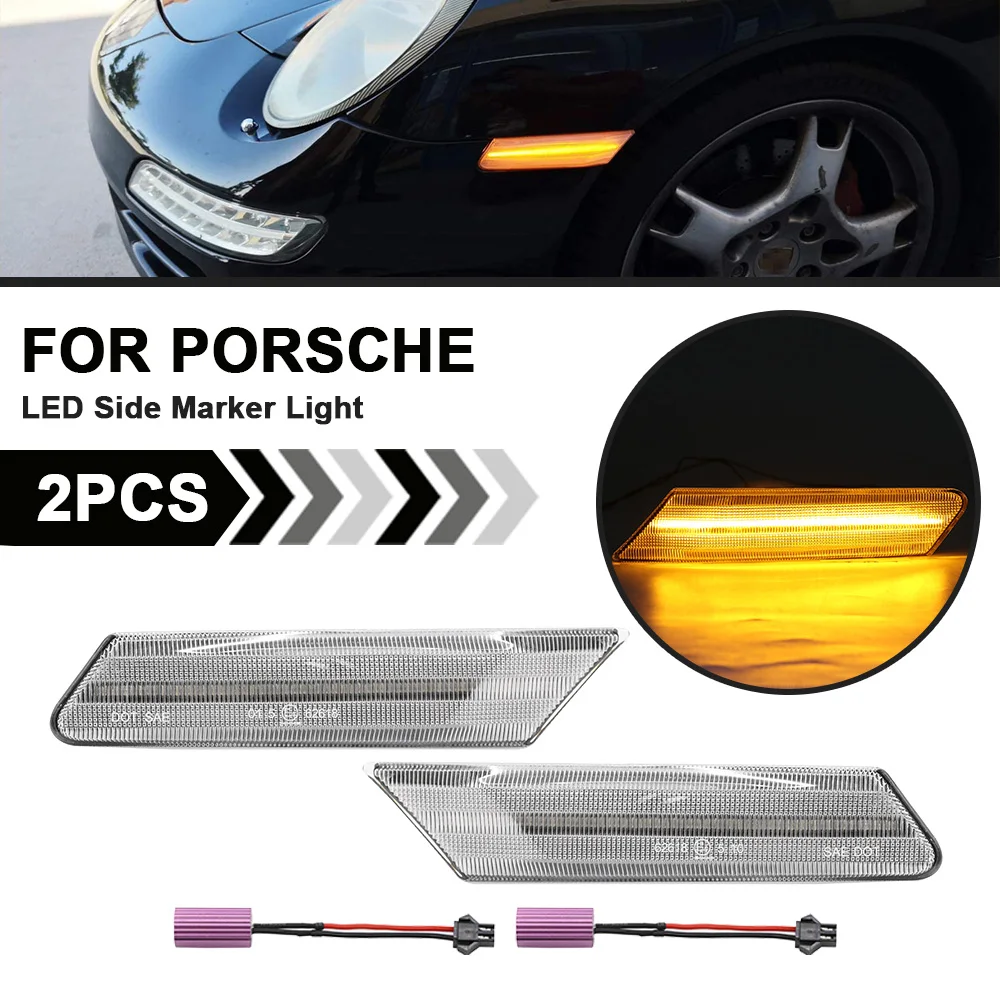 

2Pcs For Porsche 911 Carrera S 4 GTS Targa 4S Turbo GT2 GT3 RS Boxster Cayman LED Bumper Side Marker Lights Turn Signal Lamp