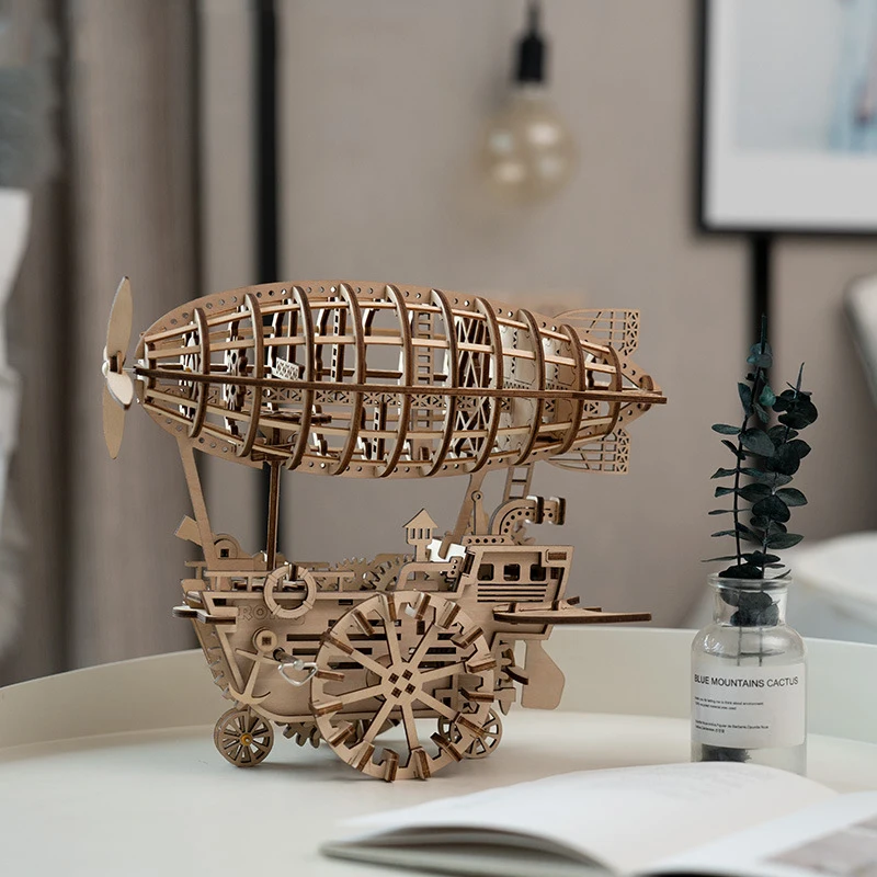 3D Wooden Train Airship Tractor Puzzle Games Assembly Model Kits Toys For Children Kids Girls Birthday Gift