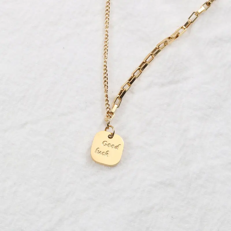

High End Stainless Steel Jewelry Good Luck Tag Pendant Necklace For Women