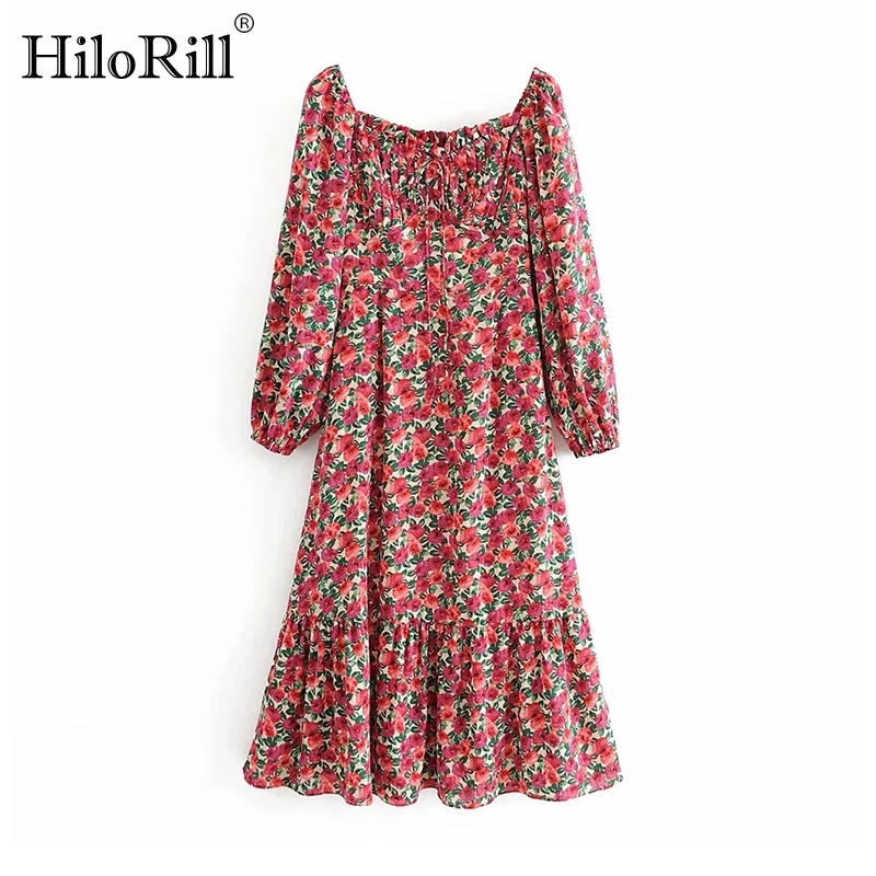 

Женское плиссированное платье миди HiloRill, элегантное платье с цветочным принтом и галстуком-бабочкой, с длинным рукавом, на молнии сбоку, 2020