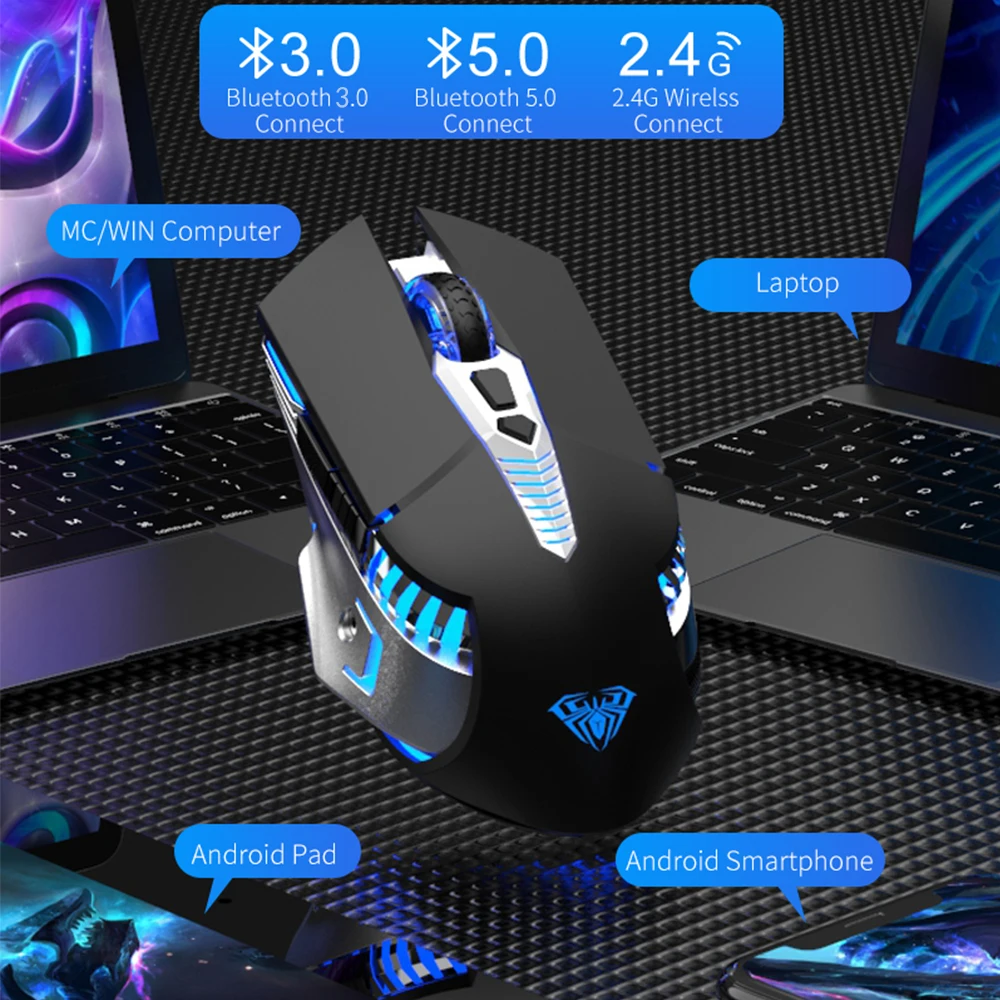 Беспроводная игровая мышь перезаряжаемая программируемая оптическая Bluetooth 2400DPI 2