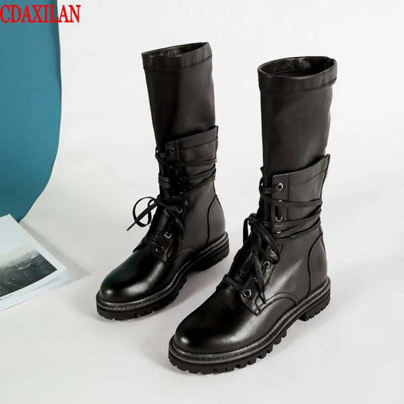 CDAXIALN/Новинка женские ботинки из натуральной коровьей кожи на низком каблуке